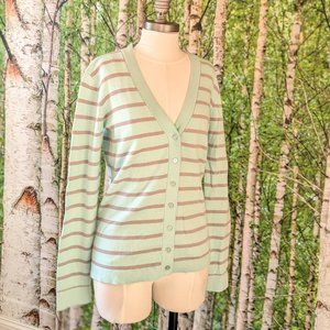 Seafoam Aqua Pastel Blue Green Striped Knit V Neck Cardigan